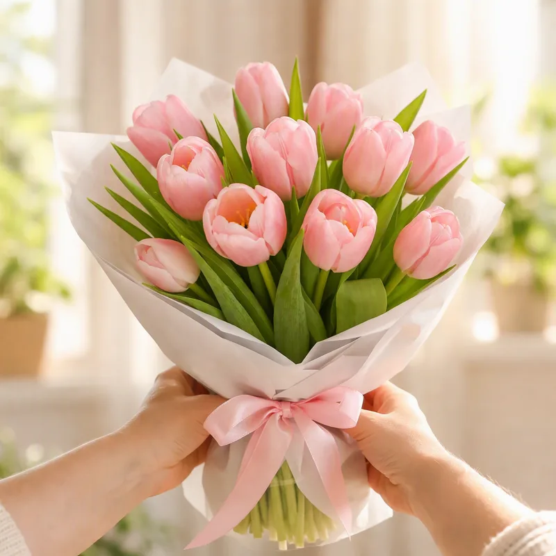 Bouquet di tulipani tranquillo legato a mano per un collega malato